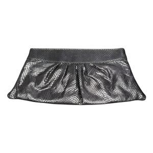 Lauren Merkin y2k Snakeskin Metallic Pewter Pleated Leather Clutch Bag